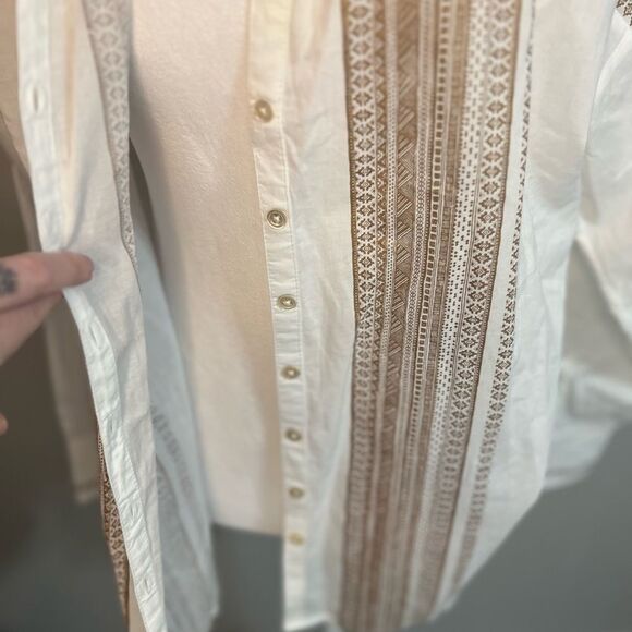 Sundance Cotton Bohemian Print Top Long Sleeve White Brown P 10 Medium - Picture 5 of 12